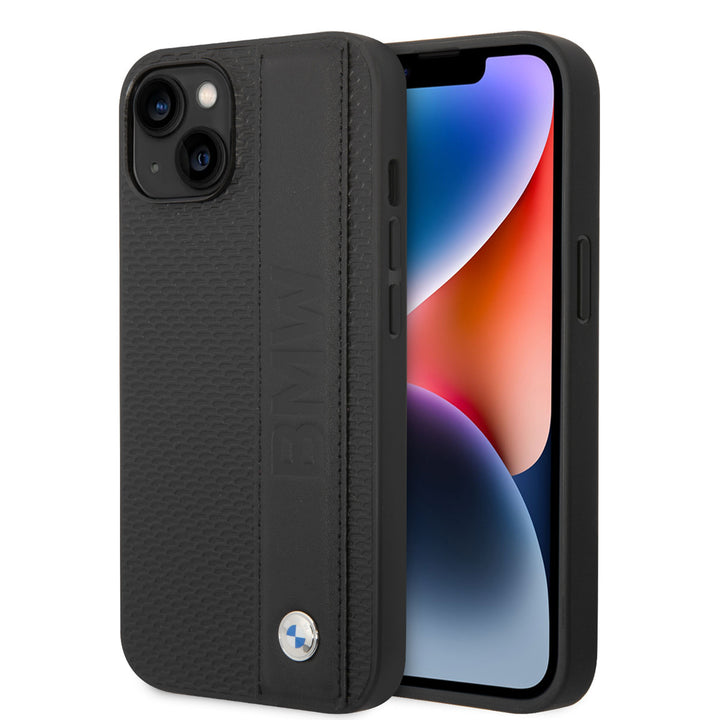 BMW iPhone 14 & 15 Plus Hardcase Backcover - Textured & Logo Stripe - Zwart-Hoesjes-Ilumina Benelux