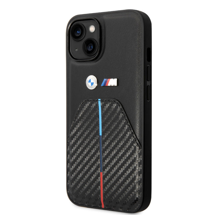 BMW iPhone 14 Plus & 15 Plus Backcover hoesje - Carbon Tricolor Pattern - Zwart-Hoesjes-Ilumina Benelux