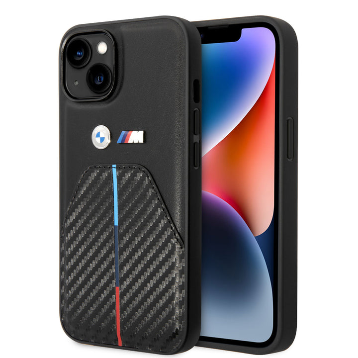 BMW iPhone 14 Plus & 15 Plus Backcover hoesje - Carbon Tricolor Pattern - Zwart-Hoesjes-Ilumina Benelux