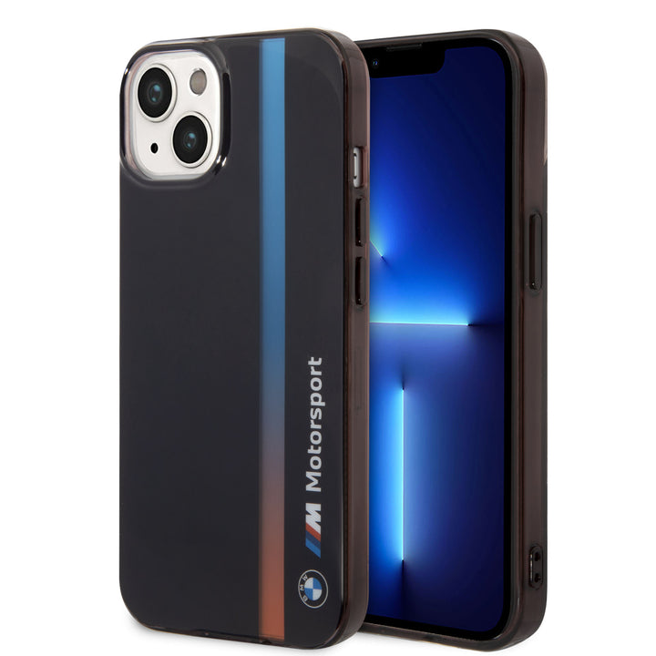 BMW iPhone 14 Plus & 15 Plus Backcover hoesje - IML - Fading Tricolor Stripe - Zwart-Hoesjes-Ilumina Benelux