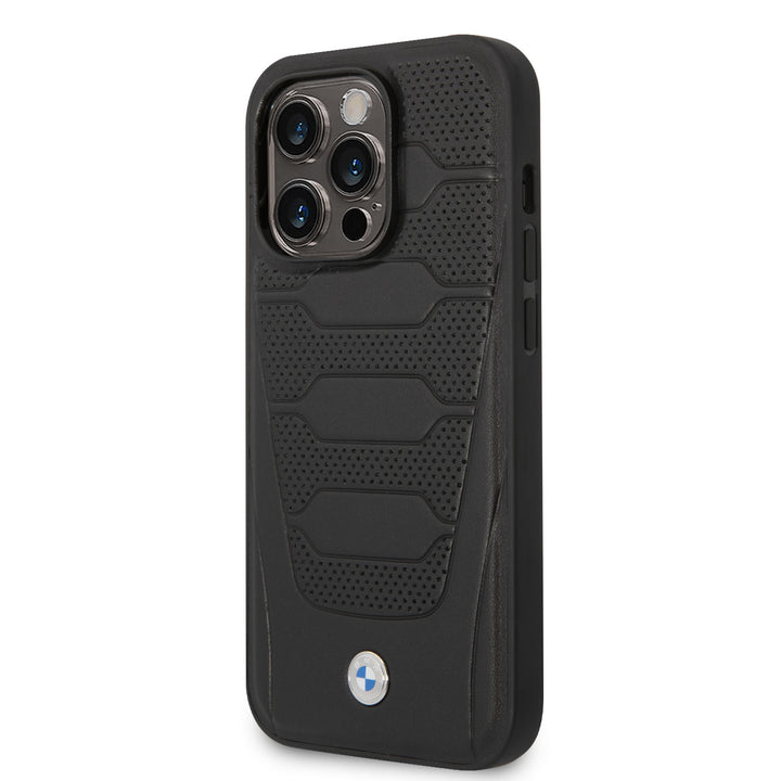 BMW iPhone 14 Pro Back Cover hoesje - Red Leather Signature - Perforated Seats Design - Zwart-Hoesjes-Ilumina Benelux