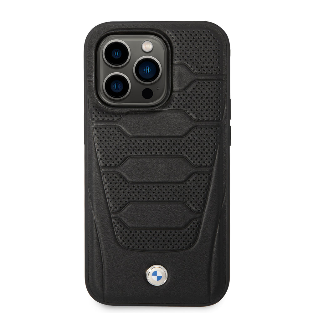 BMW iPhone 14 Pro Back Cover hoesje - Red Leather Signature - Perforated Seats Design - Zwart-Hoesjes-Ilumina Benelux