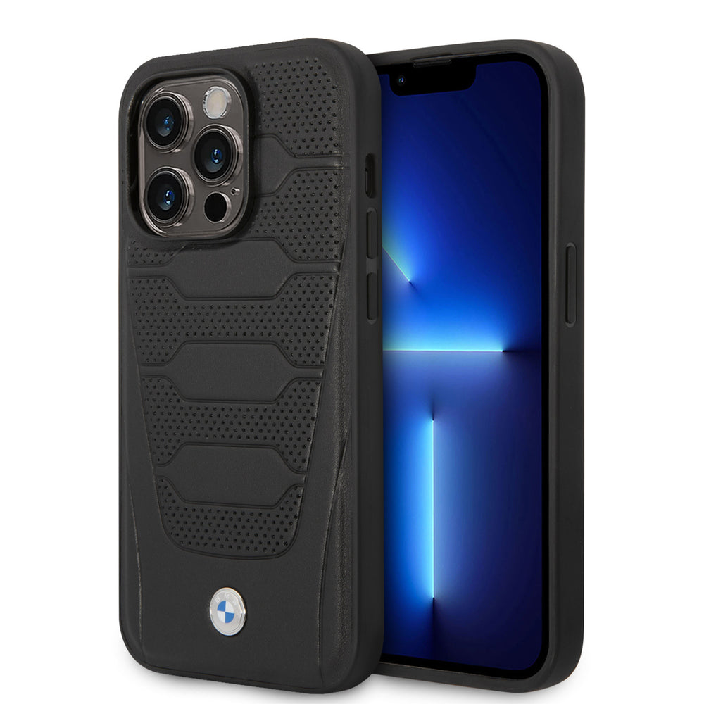 BMW iPhone 14 Pro Back Cover hoesje - Red Leather Signature - Perforated Seats Design - Zwart-Hoesjes-Ilumina Benelux