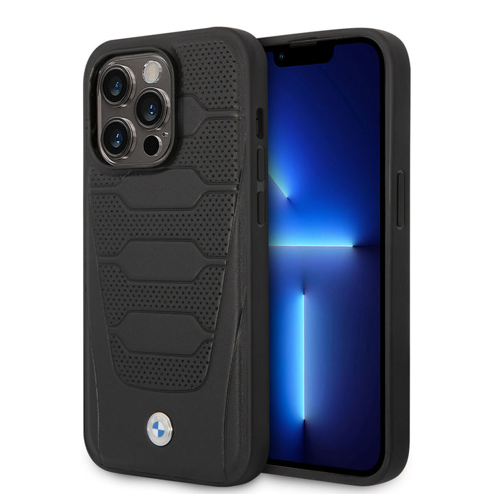 BMW iPhone 14 Pro Back Cover hoesje - Red Leather Signature - Perforated Seats Design - Zwart-Hoesjes-Ilumina Benelux