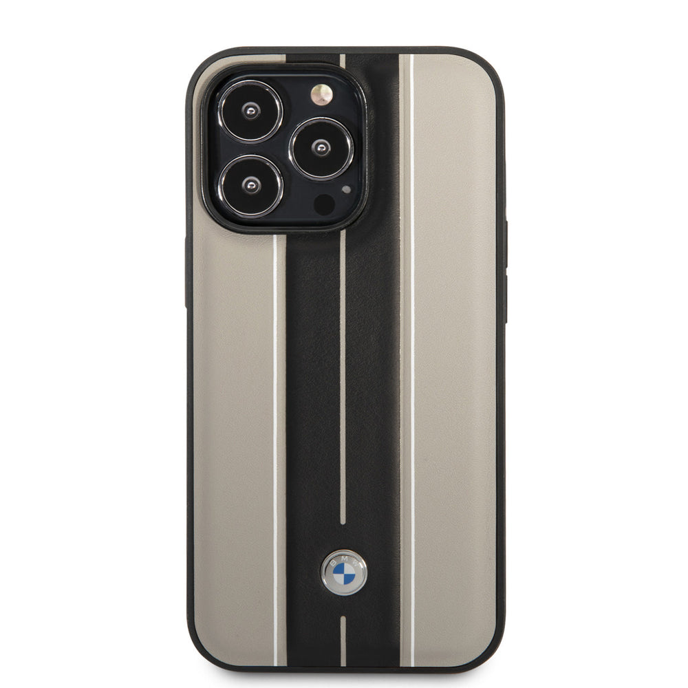 BMW iPhone 14 Pro Backcover hoesje - Leather Signature - Hot Stamp Lines - Beige-Hoesjes-Ilumina Benelux