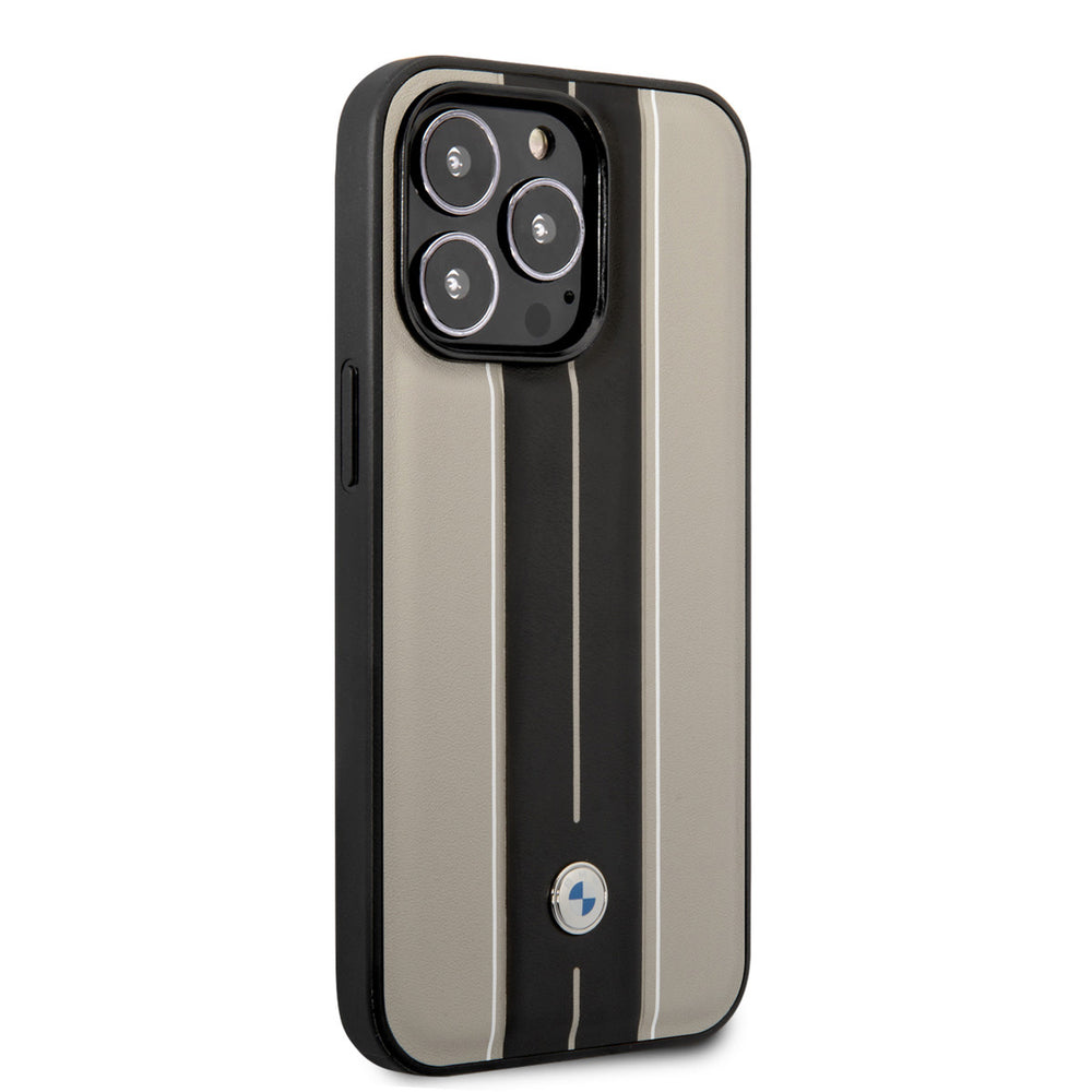 BMW iPhone 14 Pro Backcover hoesje - Leather Signature - Hot Stamp Lines - Beige-Hoesjes-Ilumina Benelux