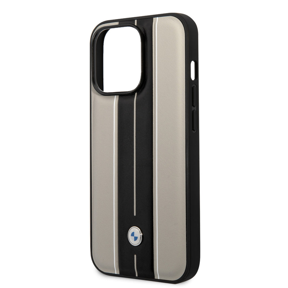 BMW iPhone 14 Pro Backcover hoesje - Leather Signature - Hot Stamp Lines - Beige-Hoesjes-Ilumina Benelux