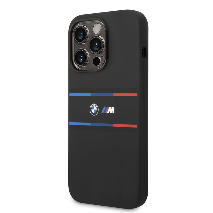 BMW iPhone 14 Pro Backcover hoesje - Silicone - Tricolor Lines - Zwart-Hoesjes-Ilumina Benelux