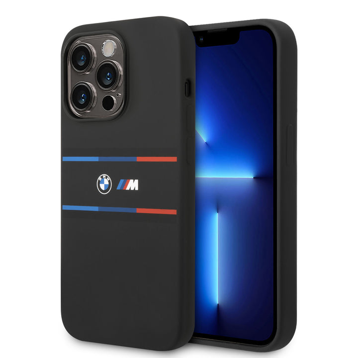 BMW iPhone 14 Pro Backcover hoesje - Silicone - Tricolor Lines - Zwart-Hoesjes-Ilumina Benelux