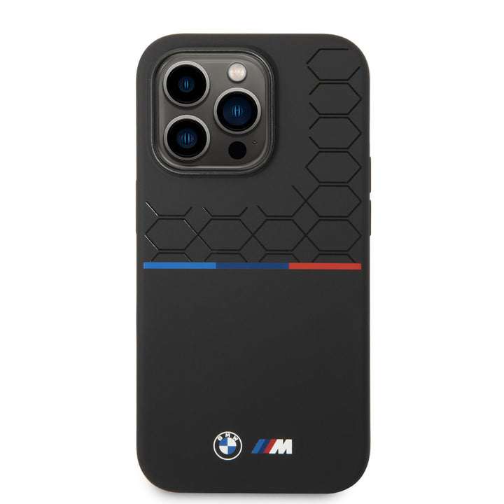 BMW iPhone 14 Pro Backcover hoesje - Silicone - Varnish Pattern - Tricolor Line - Zwart-Hoesjes-Ilumina Benelux