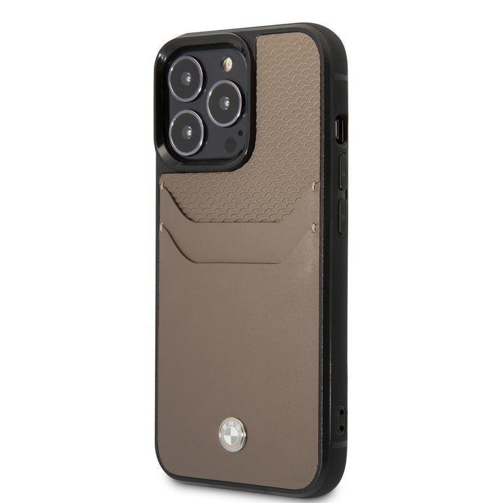 BMW iPhone 14 Pro Hardcase Backcover - Card holder - Taupe-Hoesjes-Ilumina Benelux