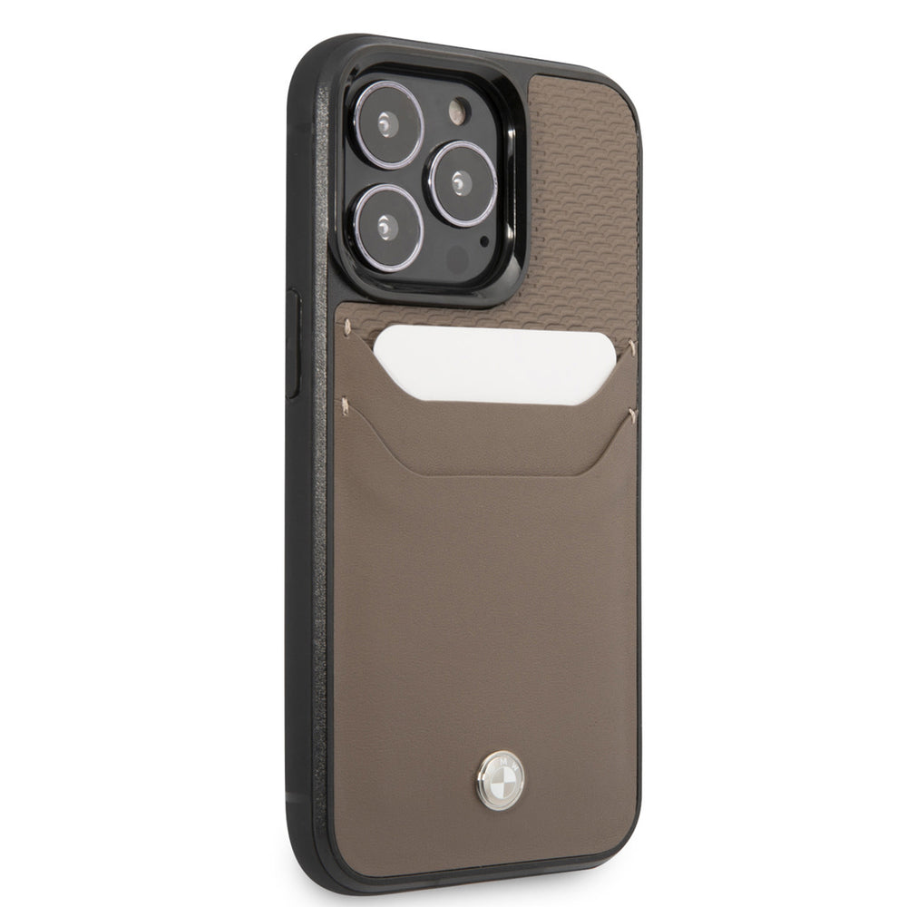 BMW iPhone 14 Pro Hardcase Backcover - Card holder - Taupe-Hoesjes-Ilumina Benelux