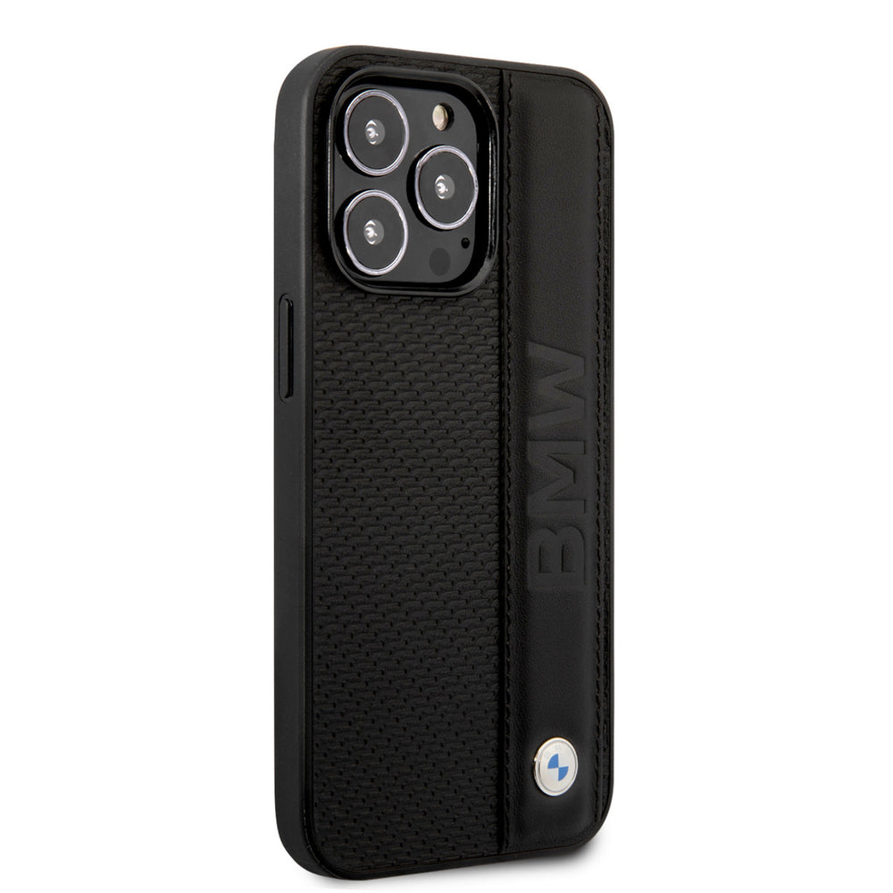 BMW iPhone 14 Pro Hardcase Backcover - Textured & Logo Stripe - Zwart-Hoesjes-Ilumina Benelux