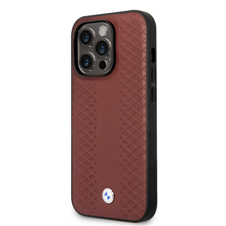 BMW iPhone 14 Pro Max Back Cover hoesje - Red Leather Signature - Burgundy-Hoesjes-Ilumina Benelux