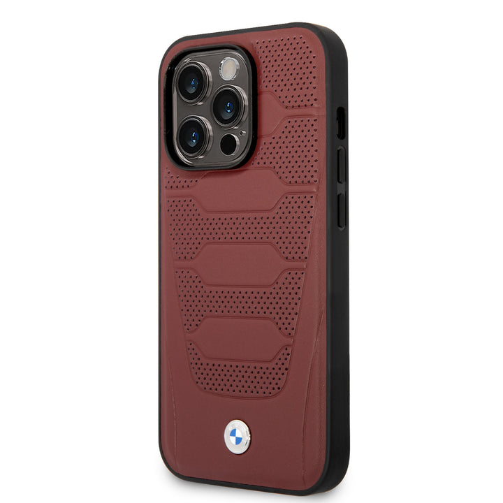 BMW iPhone 14 Pro Max Back Cover hoesje - Red Leather Signature - Perforated Seats Design - Rood-Hoesjes-Ilumina Benelux