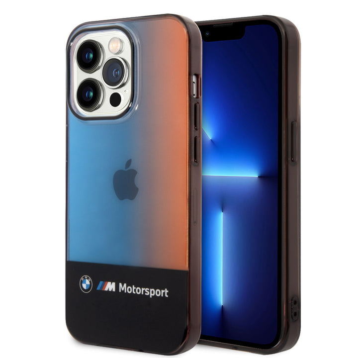 BMW iPhone 14 Pro Max Backcover hoesje - IML - Fading Tricolor - Zwart-Hoesjes-Ilumina Benelux