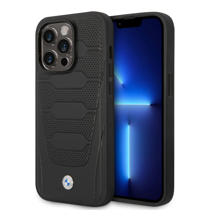 BMW iPhone 14 Pro Max Backcover hoesje - Leather Signature - Perforated Seats Design - Zwart-Hoesjes-Ilumina Benelux