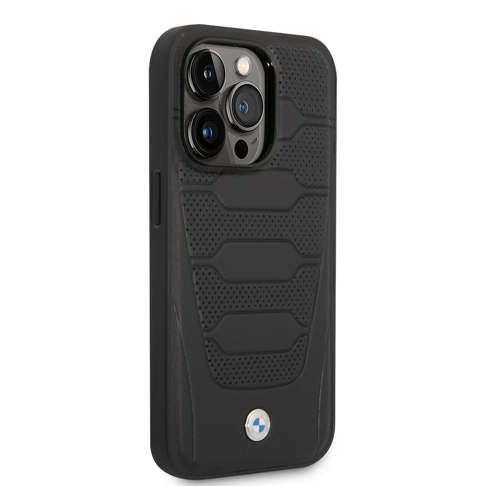 BMW iPhone 14 Pro Max Backcover hoesje - Red Leather Signature - Perforated Seats Design - Zwart-Hoesjes-Ilumina Benelux