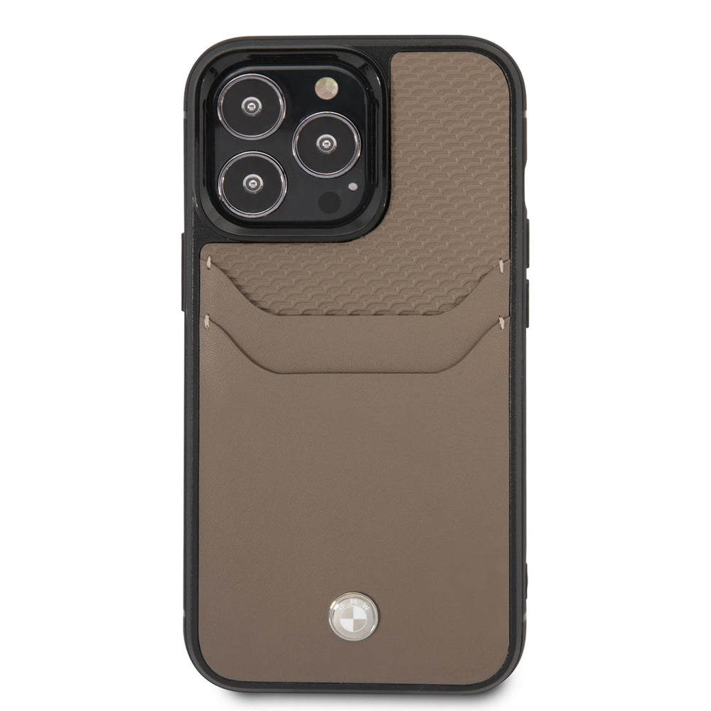 BMW iPhone 14 Pro Max Hardcase Backcover - Card holder - Taupe-Hoesjes-Ilumina Benelux