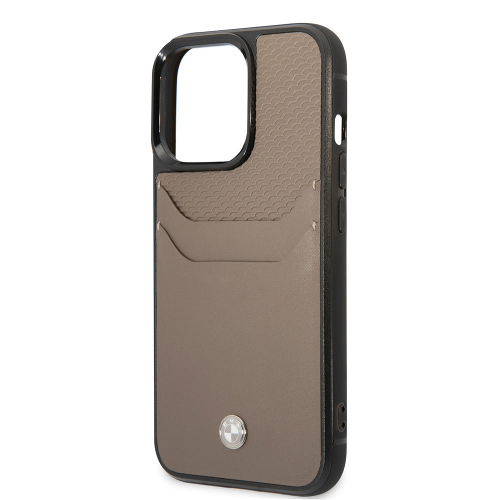 BMW iPhone 14 Pro Max Hardcase Backcover - Card holder - Taupe-Hoesjes-Ilumina Benelux