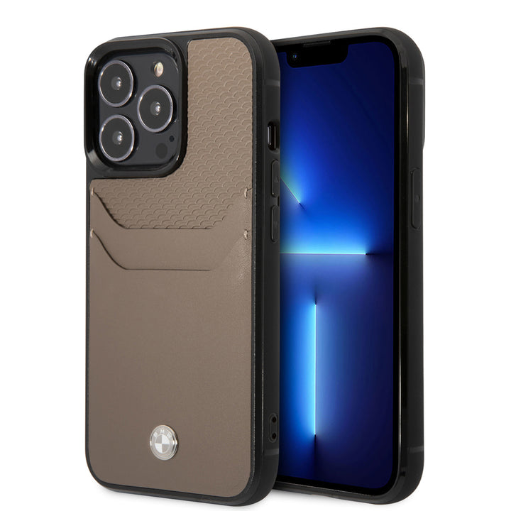BMW iPhone 14 Pro Max Hardcase Backcover - Card holder - Taupe-Hoesjes-Ilumina Benelux
