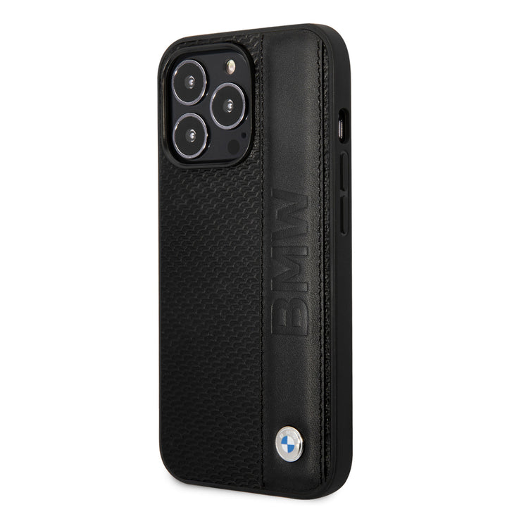 BMW iPhone 14 Pro Max Hardcase Backcover - Textured & Logo Stripe - Zwart-Hoesjes-Ilumina Benelux