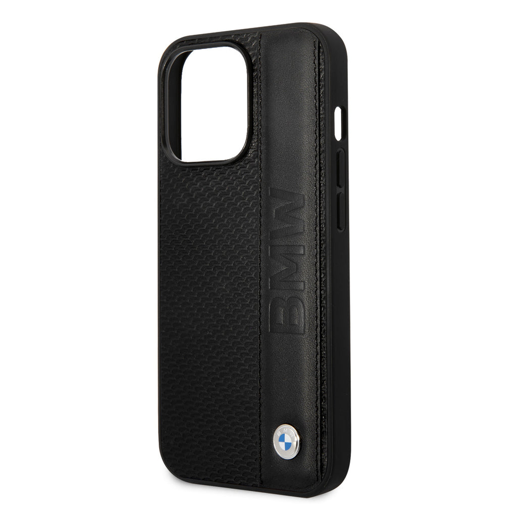 BMW iPhone 14 Pro Max Hardcase Backcover - Textured & Logo Stripe - Zwart-Hoesjes-Ilumina Benelux