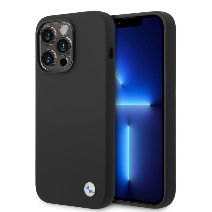 BMW iPhone 14 Pro Silicone Backcover - Metal Logo - Zwart-Hoesjes-Ilumina Benelux
