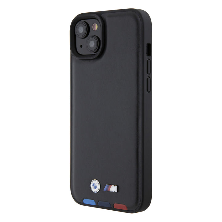 BMW iPhone 15 & 14 Plus Genuine Leather Back cover hoesje - Tricolor Stamp - Zwart-Hoesjes-Ilumina Benelux