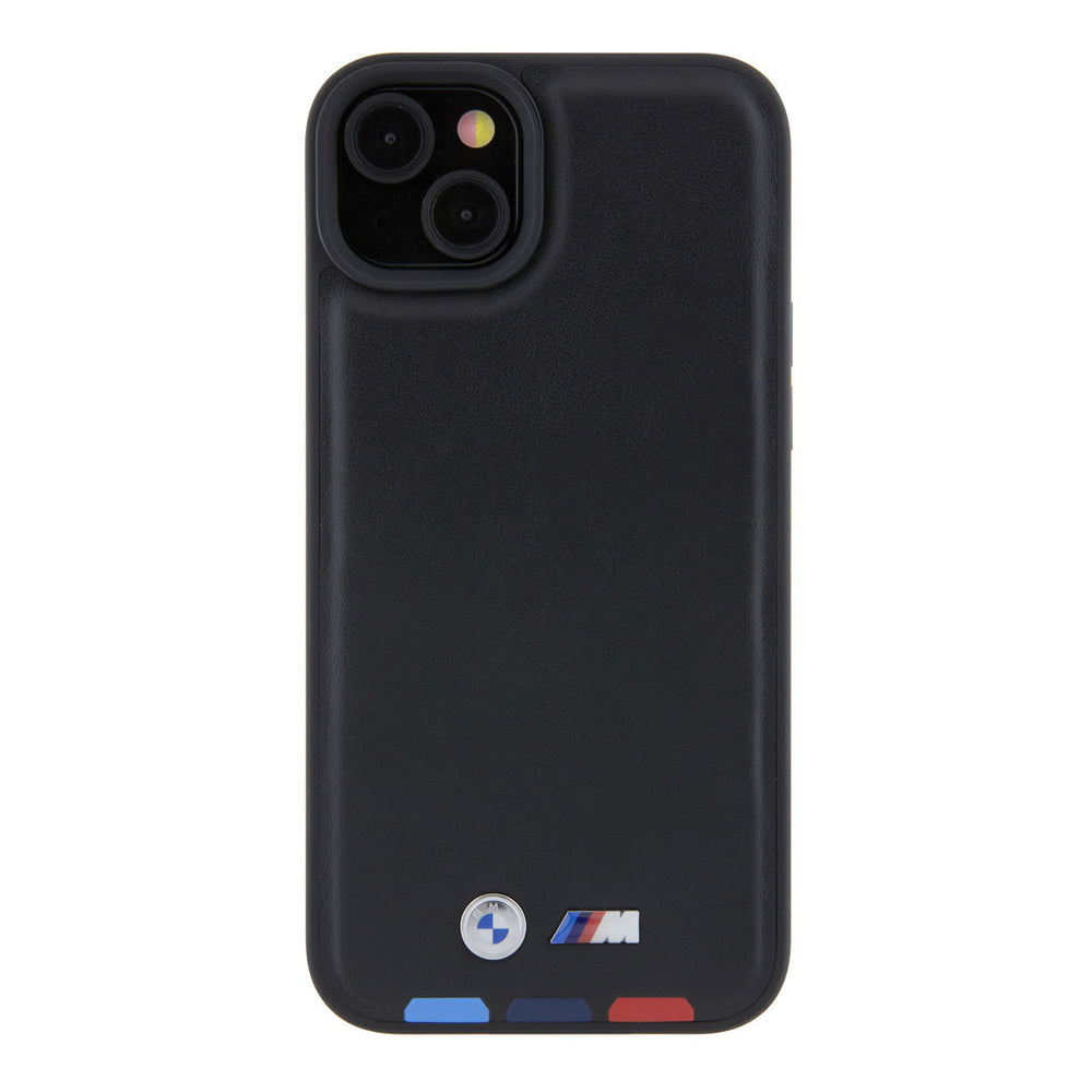 BMW iPhone 15 & 14 Plus Genuine Leather Back cover hoesje - Tricolor Stamp - Zwart-Hoesjes-Ilumina Benelux