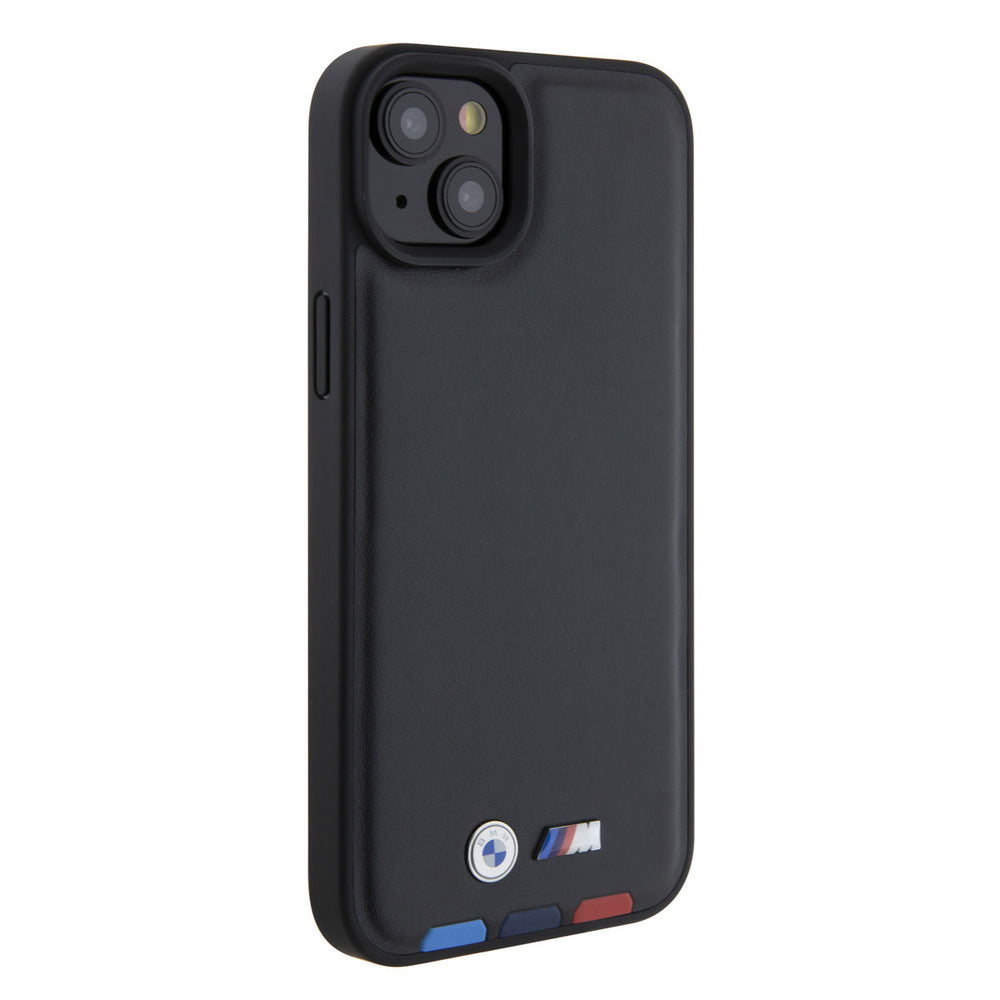 BMW iPhone 15 & 14 Plus Genuine Leather Back cover hoesje - Tricolor Stamp - Zwart-Hoesjes-Ilumina Benelux