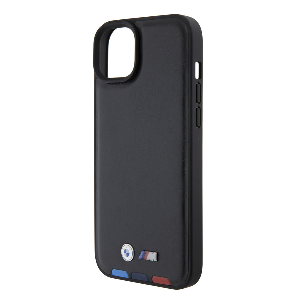 BMW iPhone 15 & 14 Plus Genuine Leather Back cover hoesje - Tricolor Stamp - Zwart-Hoesjes-Ilumina Benelux