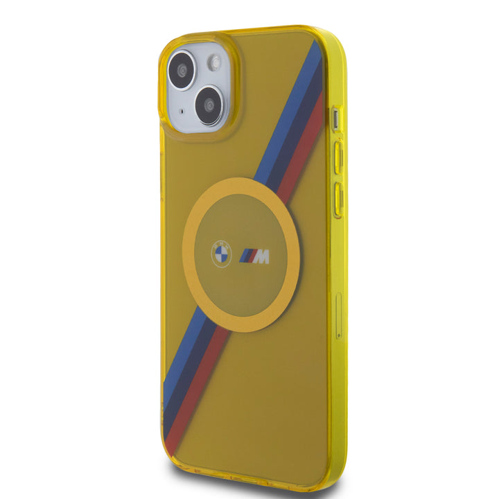 BMW iPhone 15 Plus & 14 Plus Backcover hoesje - Magsafe - M Tricolor Stripes - Geel-Hoesjes-Ilumina Benelux
