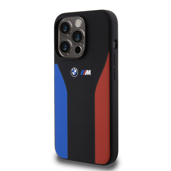 BMW iPhone 15 Pro Backcover hoesje - Blue & Red Stripes - Zwart-Hoesjes-Ilumina Benelux