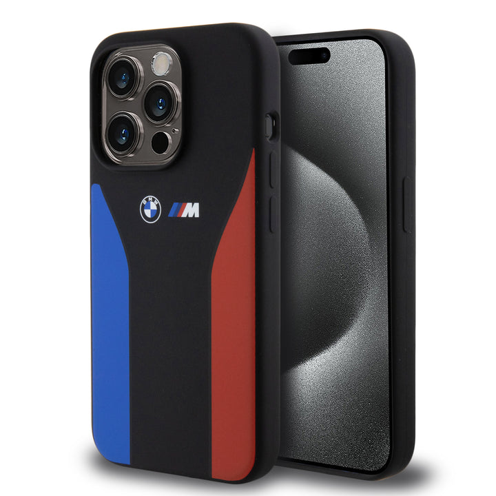 BMW iPhone 15 Pro Backcover hoesje - Blue & Red Stripes - Zwart-Hoesjes-Ilumina Benelux