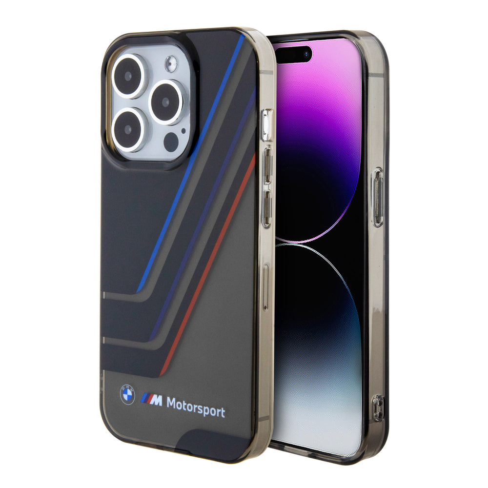 BMW iPhone 15 Pro Backcover hoesje - IML - Tricolor Stripes - Translucent Zones - Zwart-Hoesjes-Ilumina Benelux