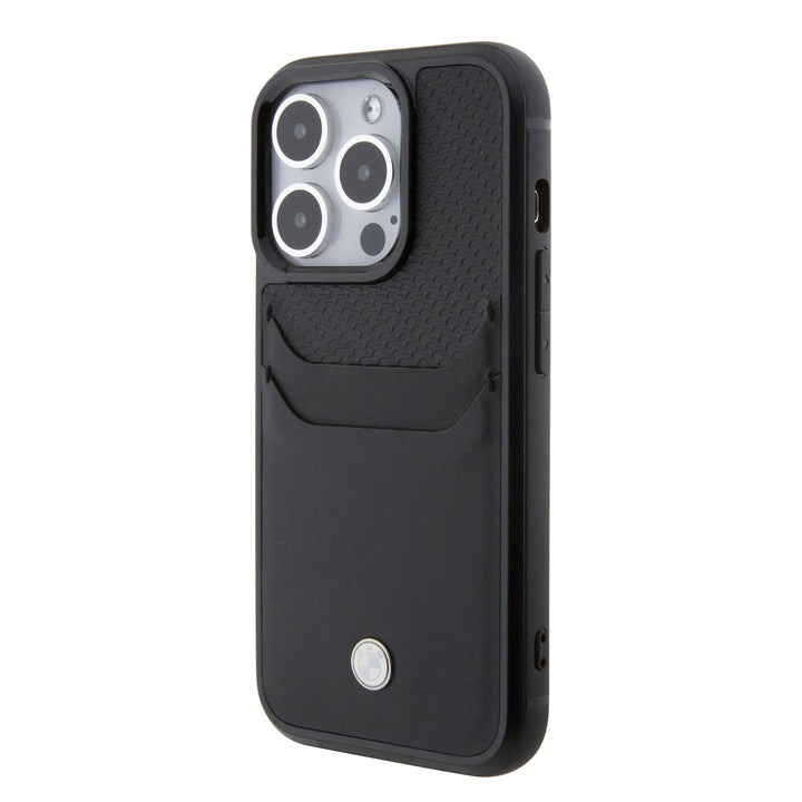 BMW iPhone 15 Pro Backcover hoesje - Leather Card Slot - Zwart-Hoesjes-Ilumina Benelux