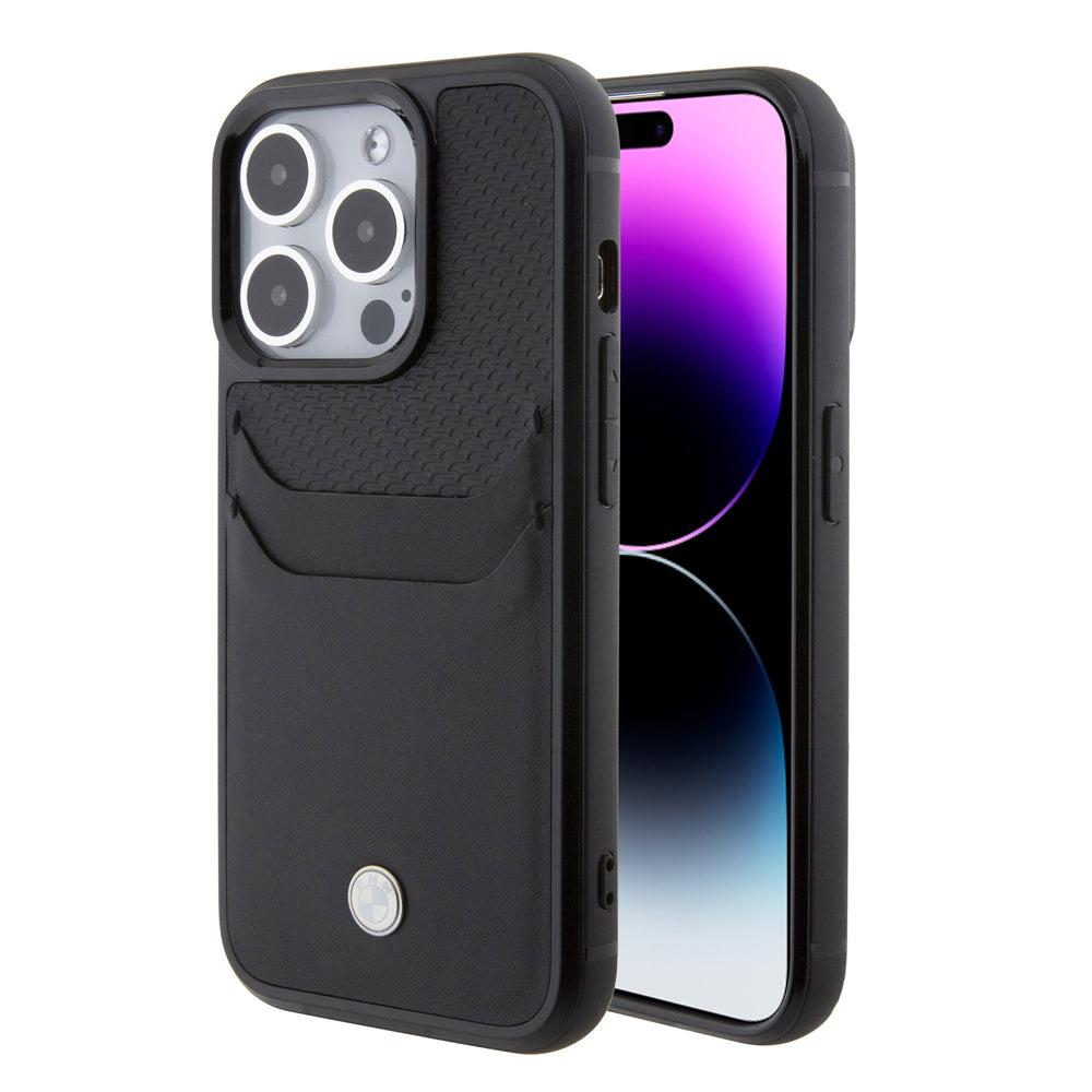 BMW iPhone 15 Pro Backcover hoesje - Leather Card Slot - Zwart-Hoesjes-Ilumina Benelux