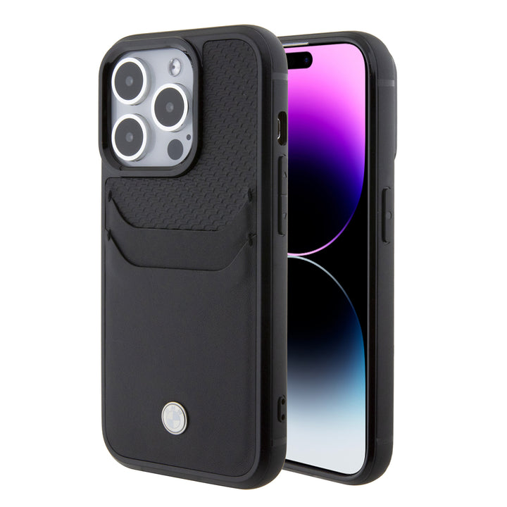 BMW iPhone 15 Pro Backcover hoesje - Leather Card Slot - Zwart-Hoesjes-Ilumina Benelux