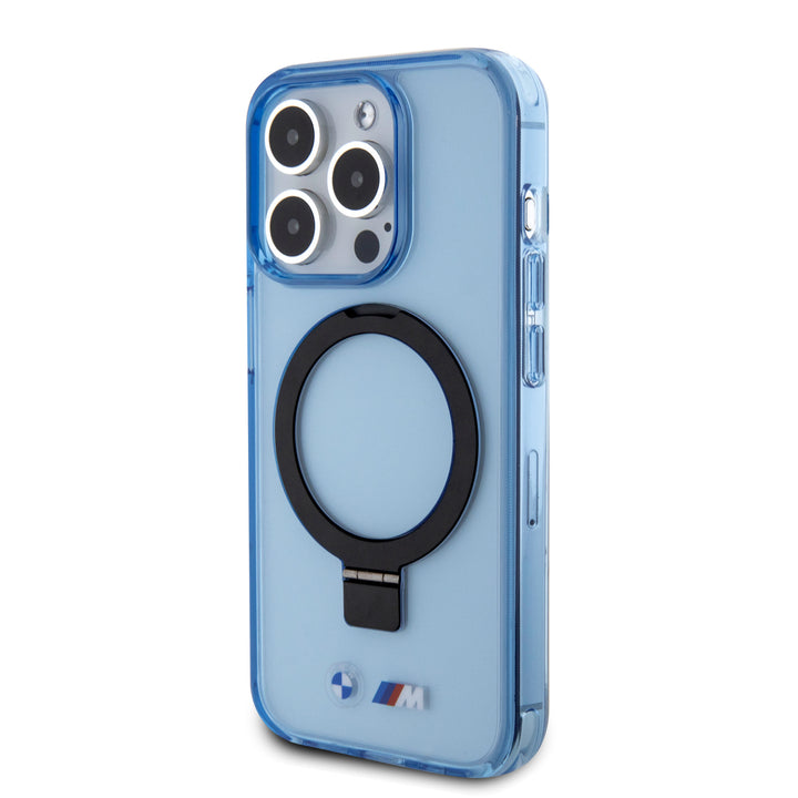 BMW iPhone 15 Pro Backcover hoesje - Magsafe - IML Ring Stand - Blauw-Hoesjes-Ilumina Benelux