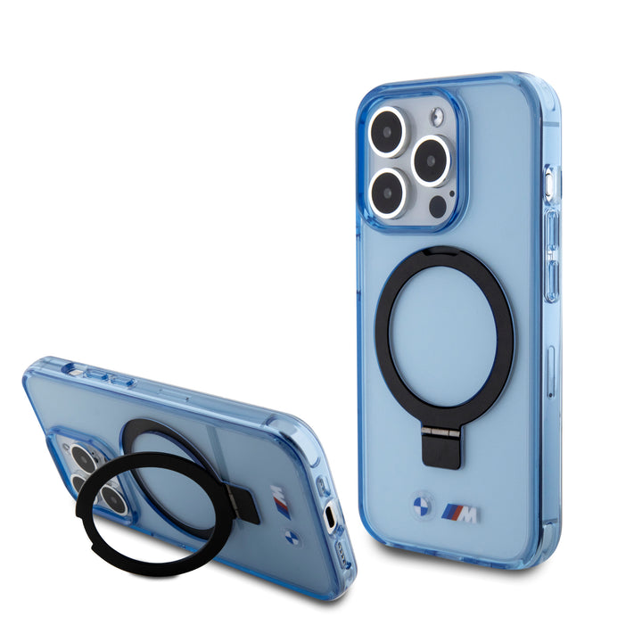 BMW iPhone 15 Pro Backcover hoesje - Magsafe - IML Ring Stand - Blauw-Hoesjes-Ilumina Benelux