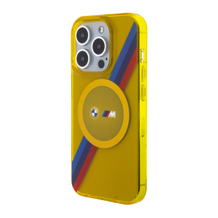 BMW iPhone 15 Pro Backcover hoesje - Magsafe - M Tricolor Stripes - Geel-Hoesjes-Ilumina Benelux