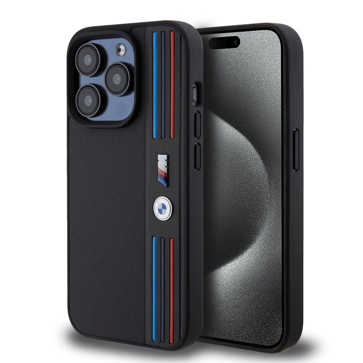 BMW iPhone 15 Pro Backcover hoesje - Mesh Tricolor Pattern - Zwart-Hoesjes-Ilumina Benelux