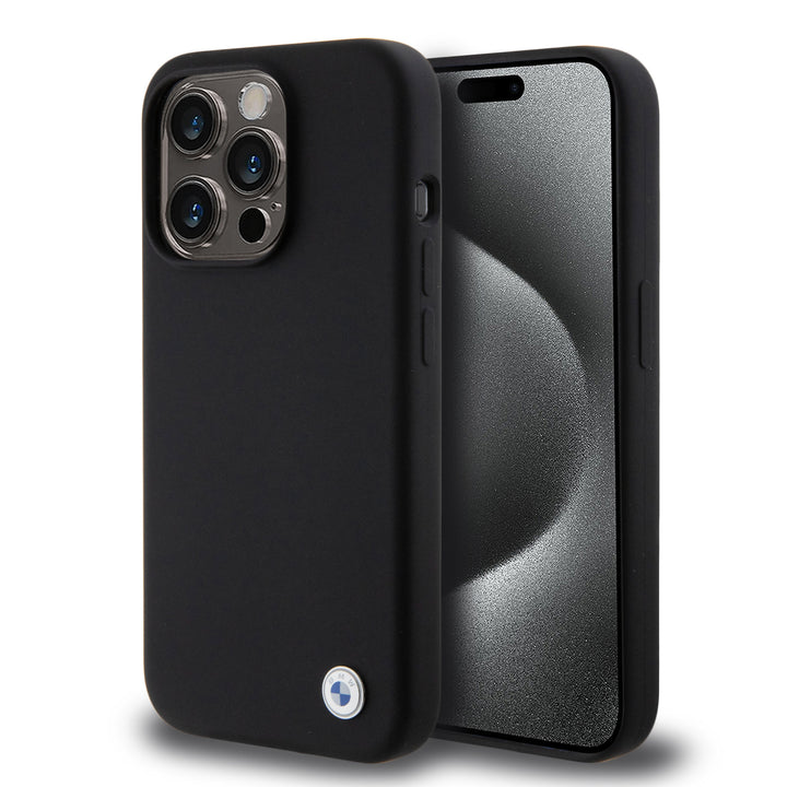 BMW iPhone 15 Pro Backcover hoesje - Metal Logo - Zwart-Hoesjes-Ilumina Benelux