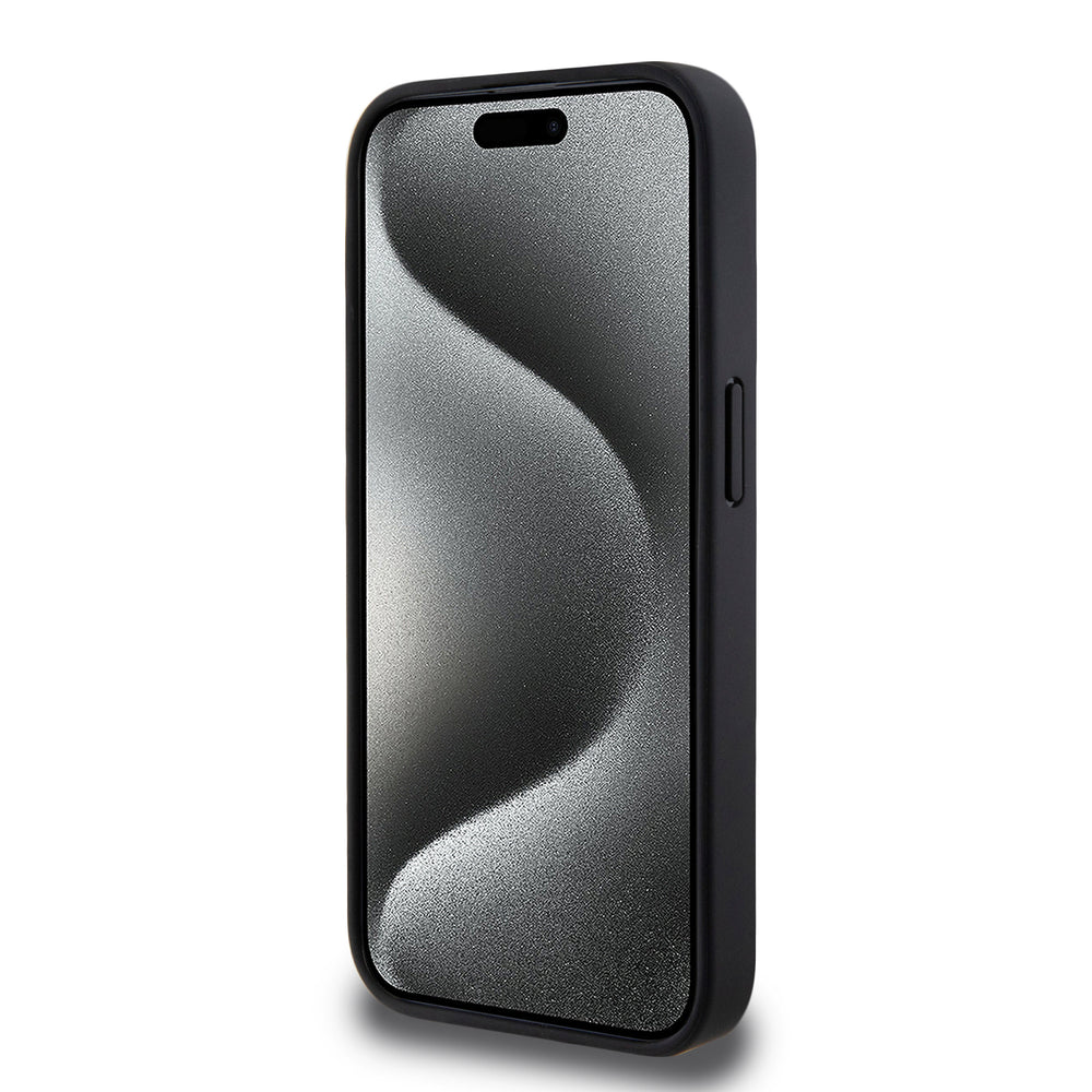 BMW iPhone 15 Pro Backcover hoesje - Red Leather Signature - Diamond Pattern - Zwart-Hoesjes-Ilumina Benelux