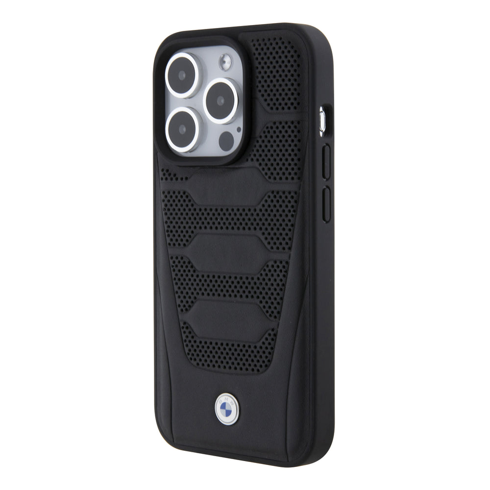 BMW iPhone 15 Pro Backcover hoesje - Red Leather Signature - Perforated Seats Design - Zwart-Hoesjes-Ilumina Benelux