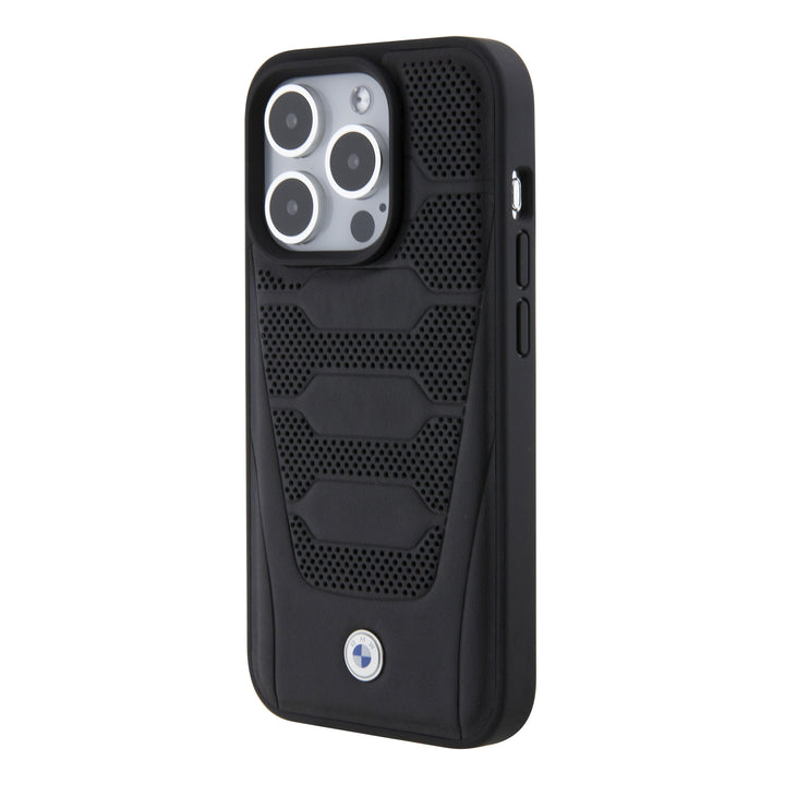 BMW iPhone 15 Pro Backcover hoesje - Red Leather Signature - Perforated Seats Design - Zwart-Hoesjes-Ilumina Benelux