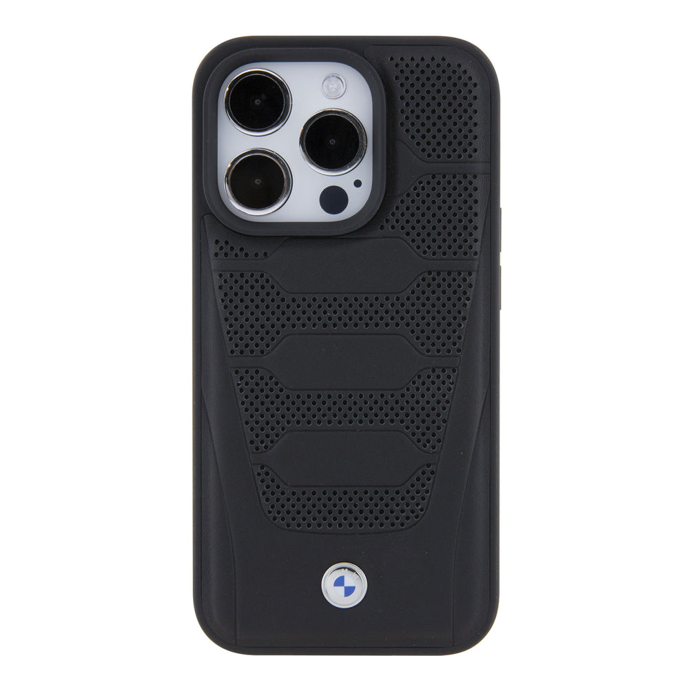 BMW iPhone 15 Pro Backcover hoesje - Red Leather Signature - Perforated Seats Design - Zwart-Hoesjes-Ilumina Benelux