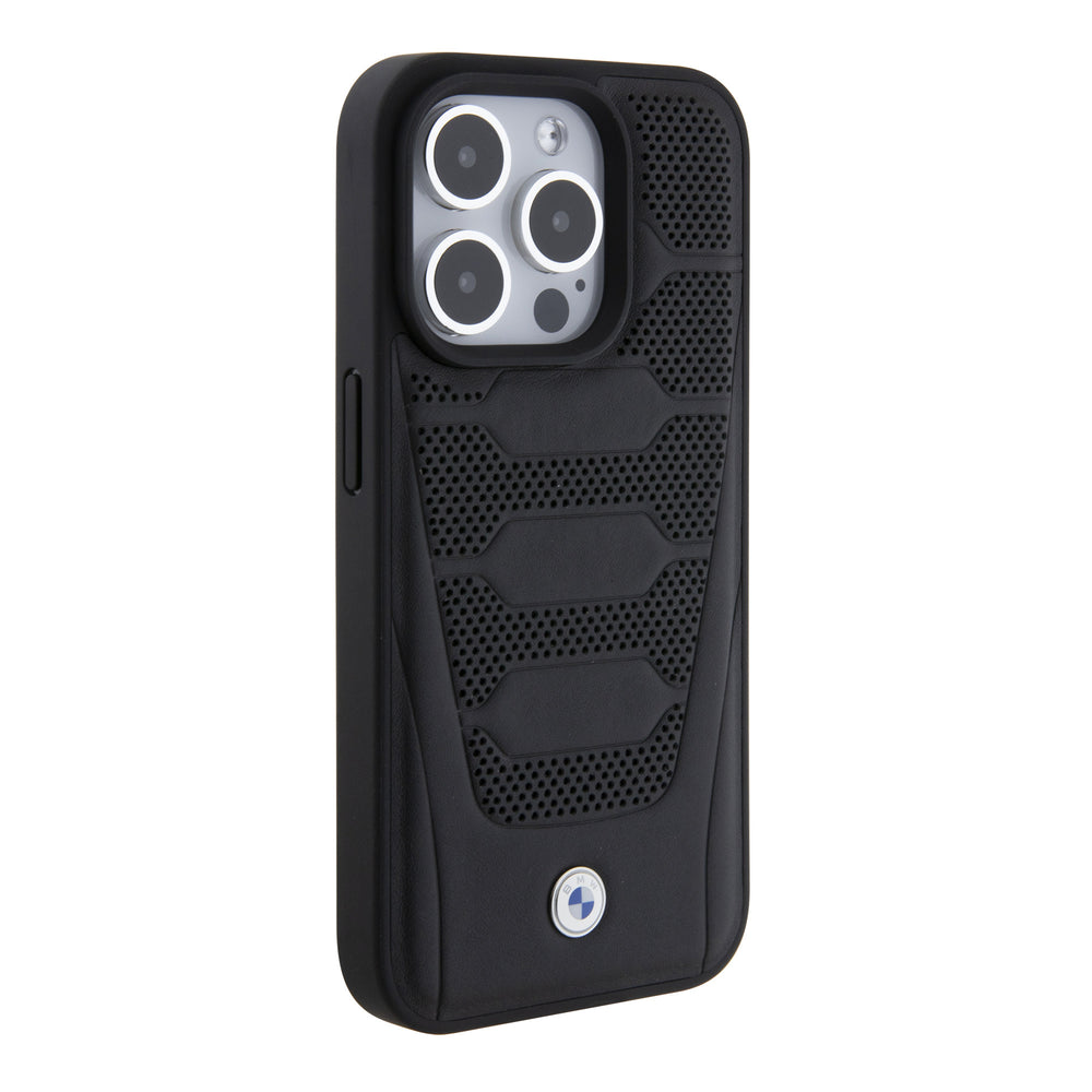 BMW iPhone 15 Pro Backcover hoesje - Red Leather Signature - Perforated Seats Design - Zwart-Hoesjes-Ilumina Benelux