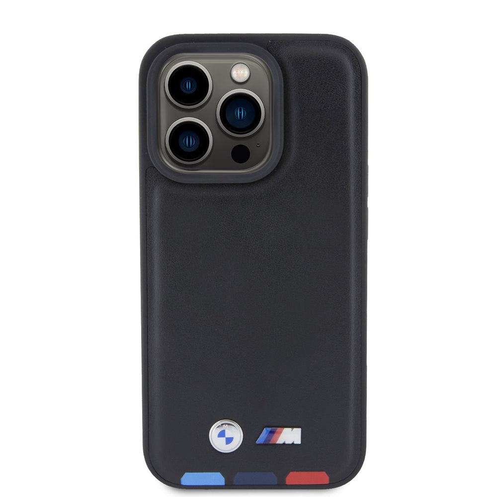 BMW iPhone 15 Pro Genuine Leather Back cover hoesje - Tricolor Stamp - Zwart-Hoesjes-Ilumina Benelux